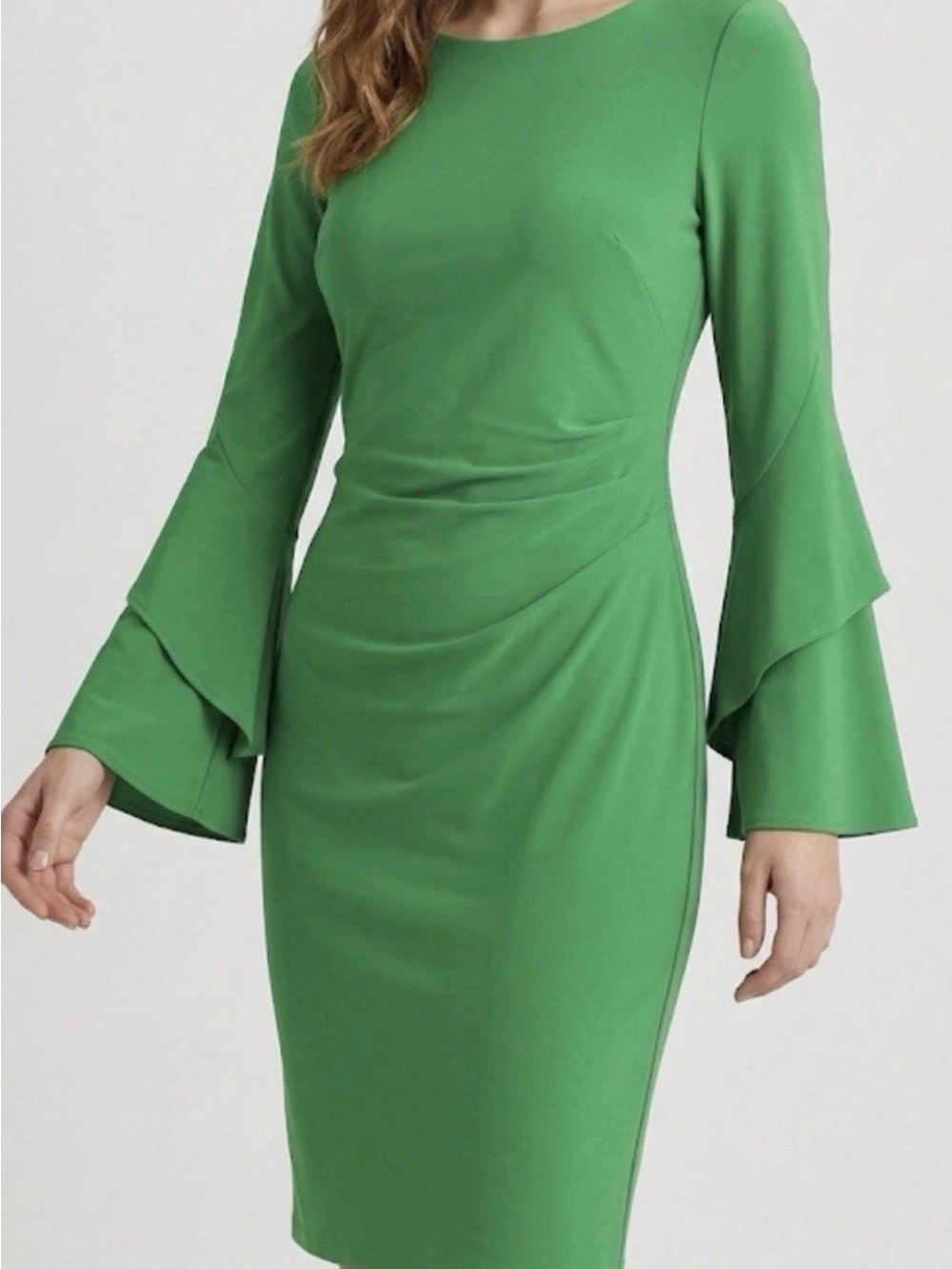 Lauren Ralph Lauren Kelly Green Ruffle Bell Sleeve Sheath Dress - Size 4 - Picture 3 of 10